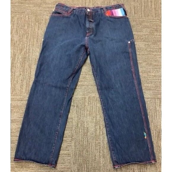 Cooji Mens Rainbow Patch Jeans W42 L35 Dark Wash Denim - Picture 1 of 8